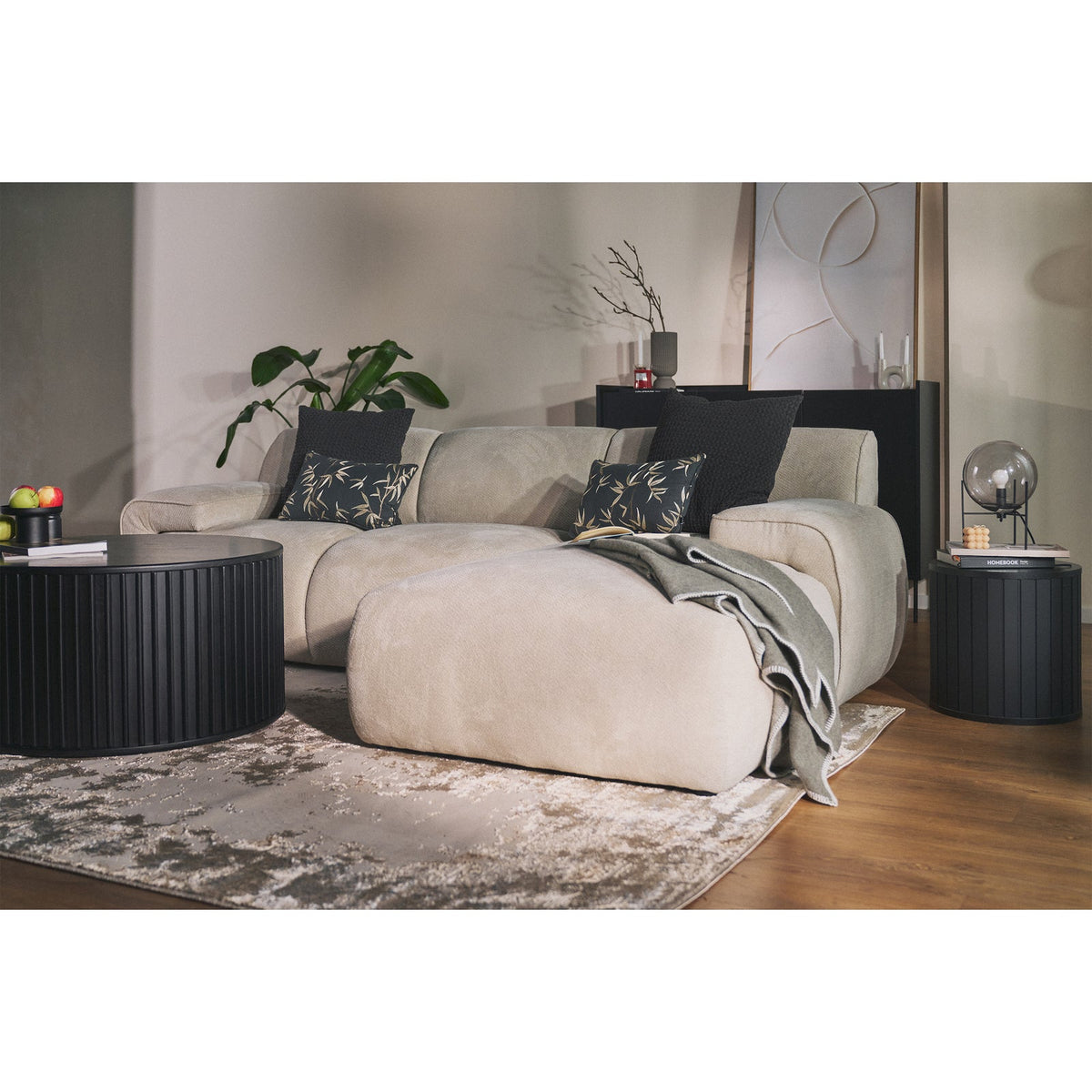 Kampinė sofa-lova HUGGLI, pilkai smėlinė, dešinė
