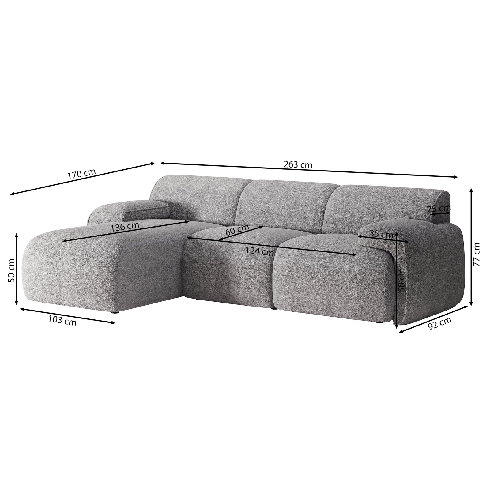 Kampinė sofa-lova HUGGLI, pilkai smėlinė, dešinė