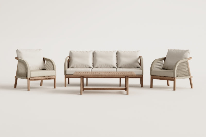 Komplektas DEXTER, sofa, 2 foteliai ir staliukas, balta (2 var.)