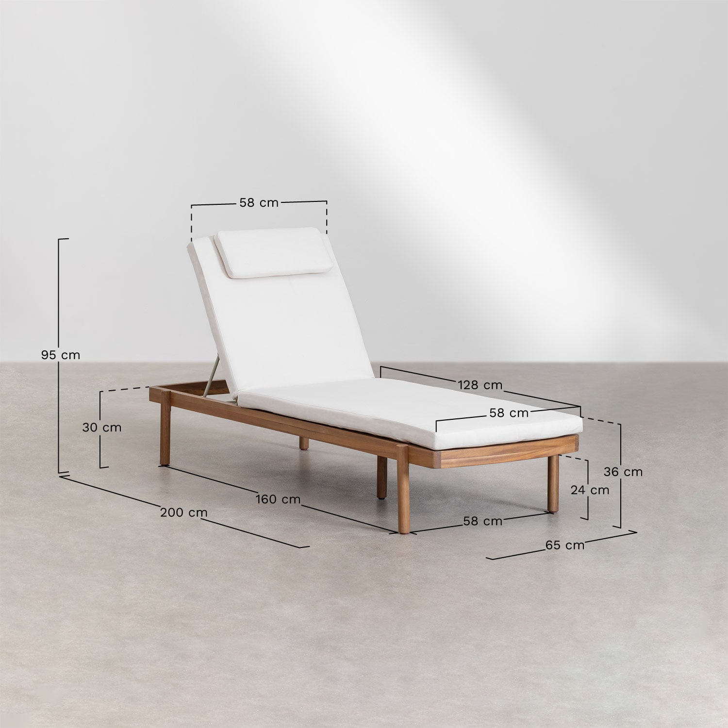 Reclining outdoor lounger CEDAR, Acacia brown