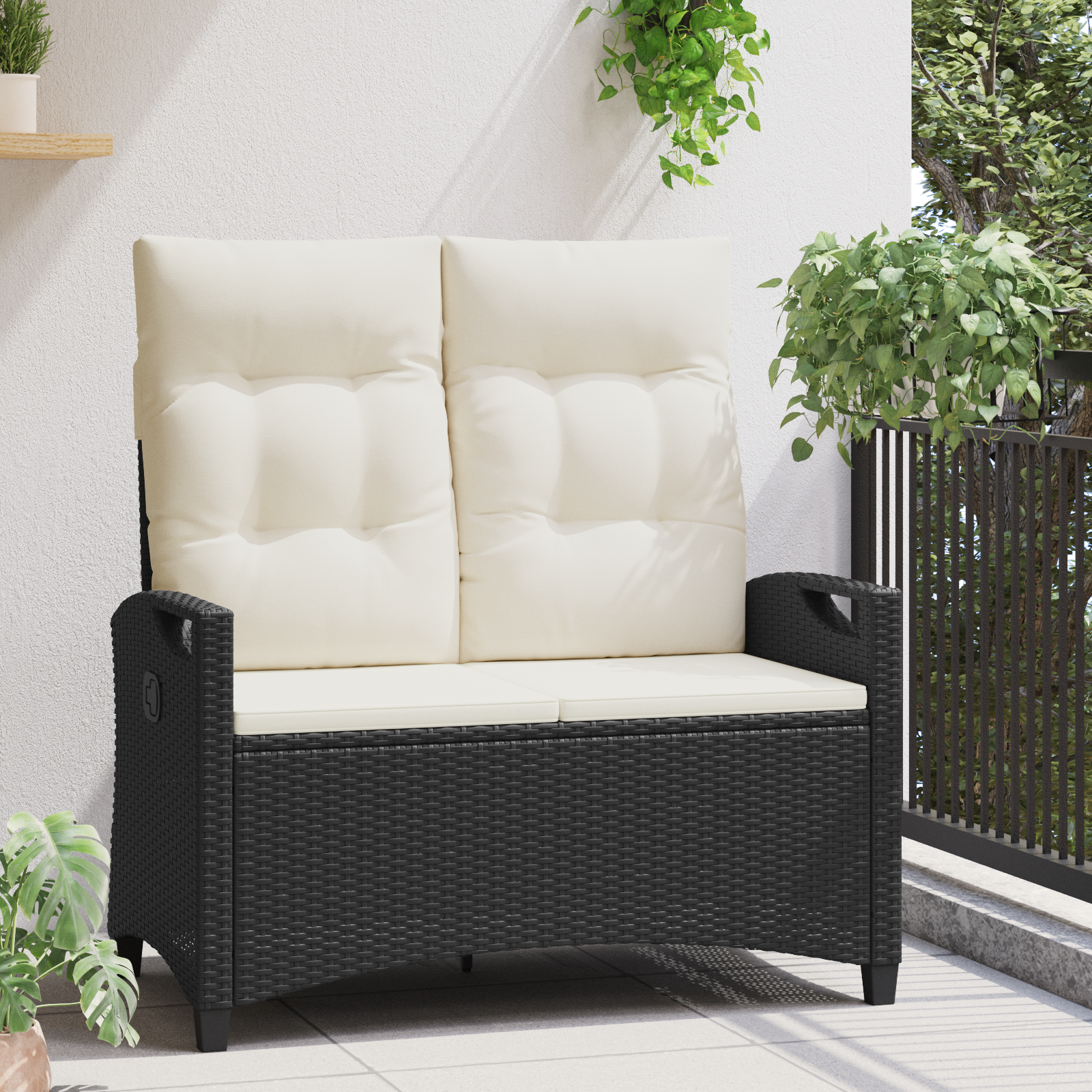 Sodo suolas su pagalve Juoda ir kreminė 105 x 60 x 112 cm