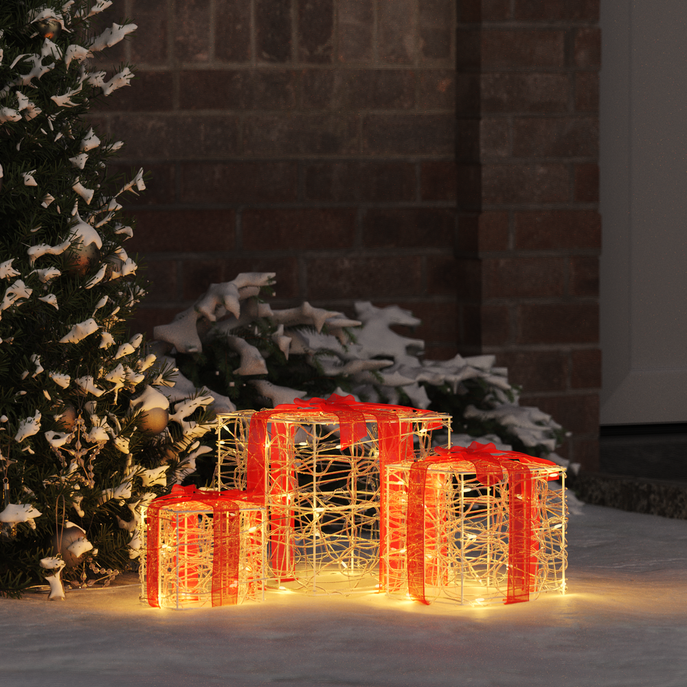 Gift Box with 60 LED 3 pcs Warm White 20 x 20 x 20 cm Acrylic