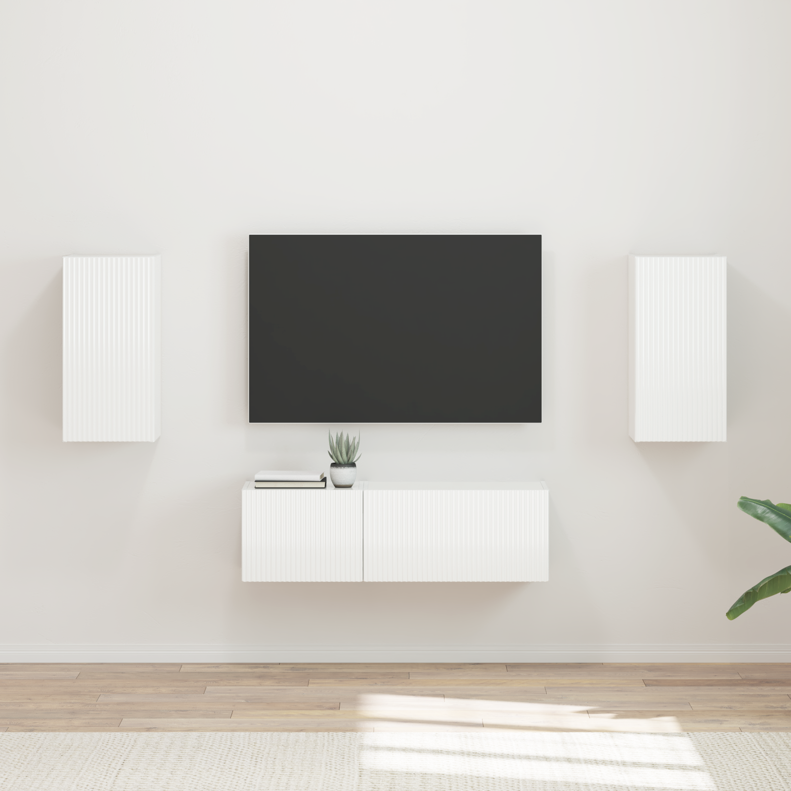 TV sieninio kabineto komplektas 4 pcs Aukštai blizganti balta