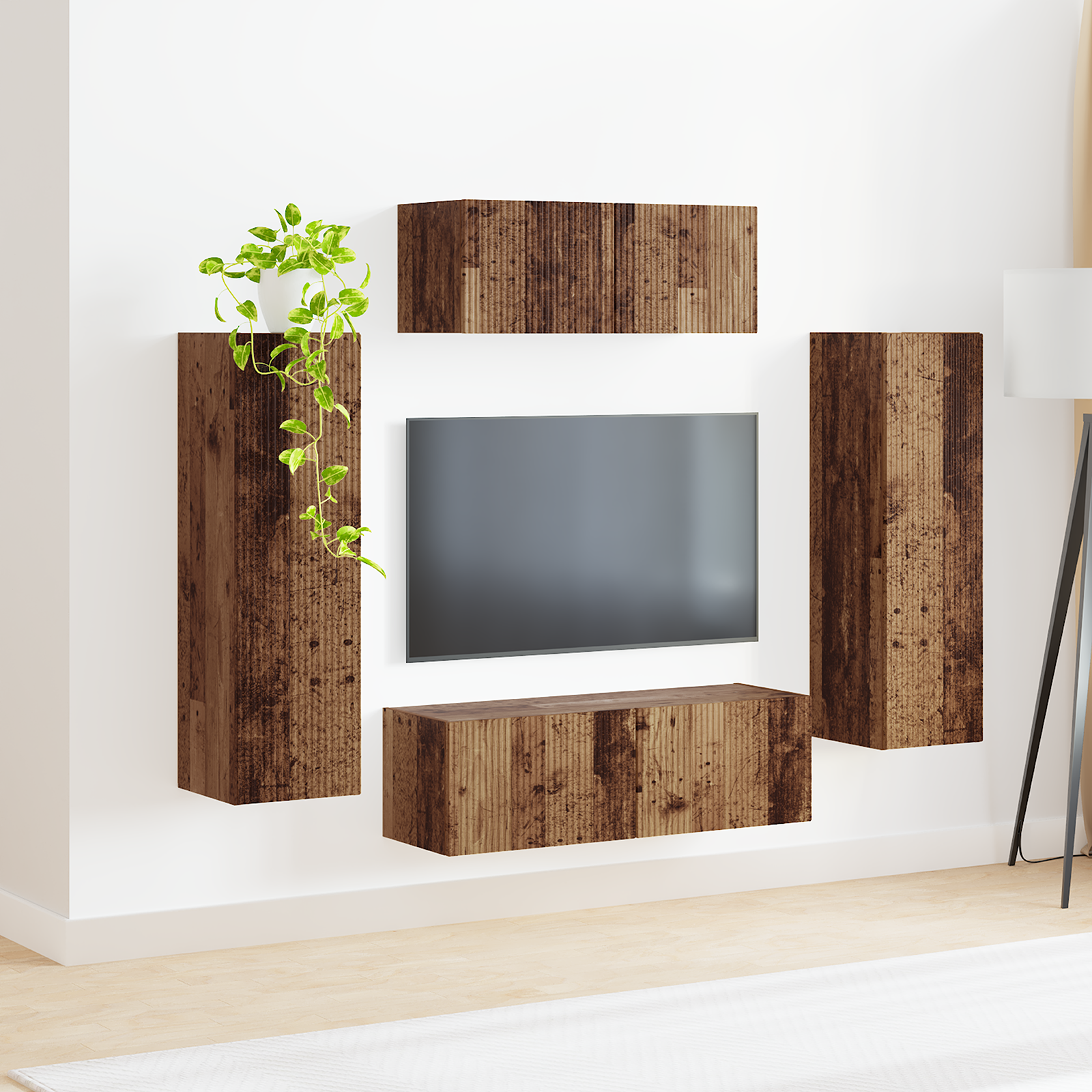 TV spintelių komplektas 3 pcs Rūkyta ąžuolas Apdirbta mediena