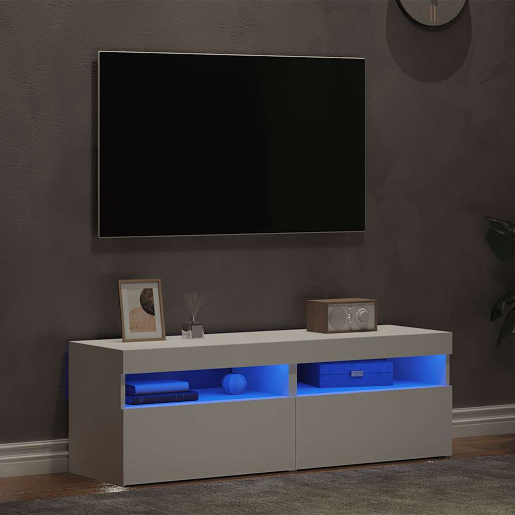 TV spintelės su LED apšvietimu, 2vnt., baltos, 60x35x40cm