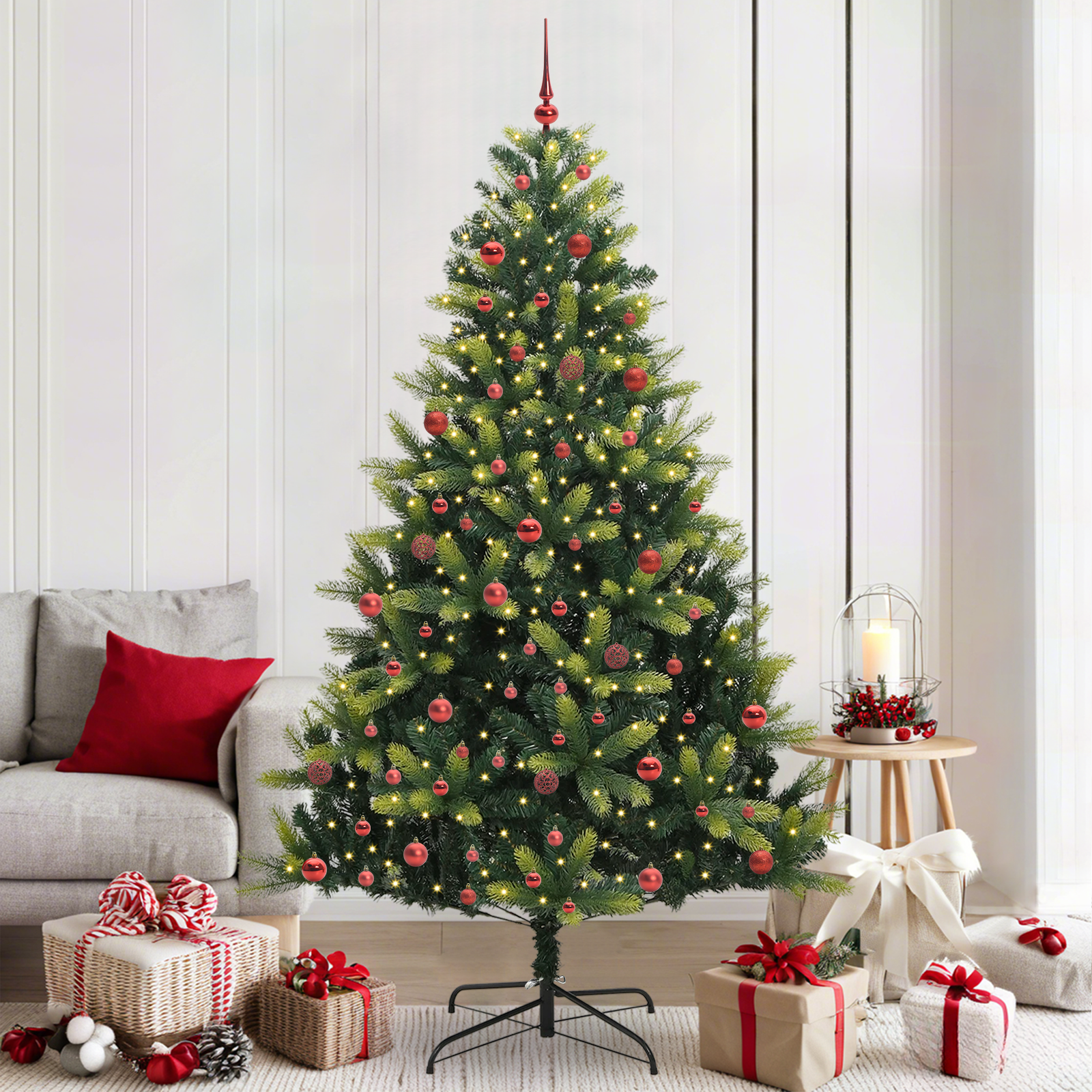 Mākslīgā salokāmā Ziemassvētku egle ar 300 LED zaļa 210 cm
