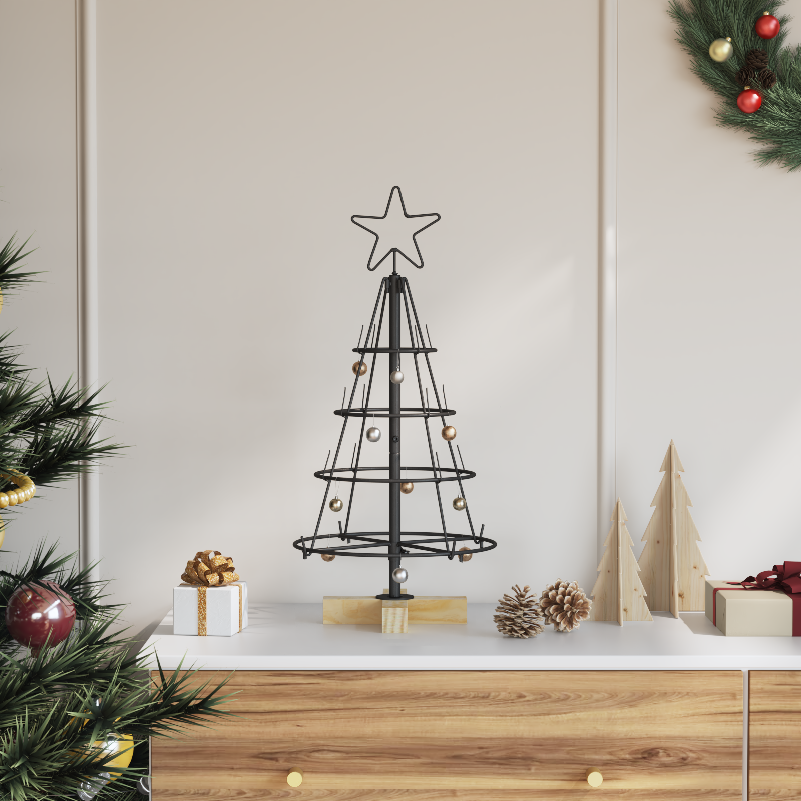 Kalėdų Kūgio Medis s stovu Juoda 60 cm Plienas