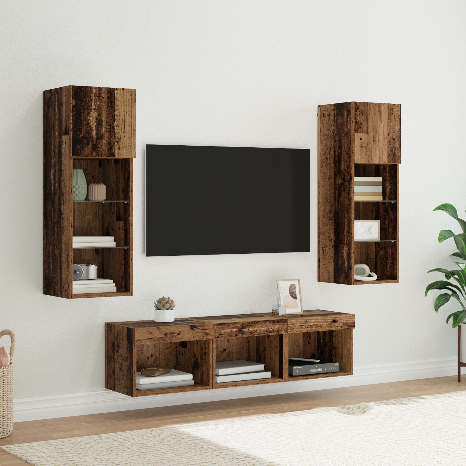TV sieniniai vienetai 5 pcs Juodas ąžuolas 60 x 30 x 30 cm