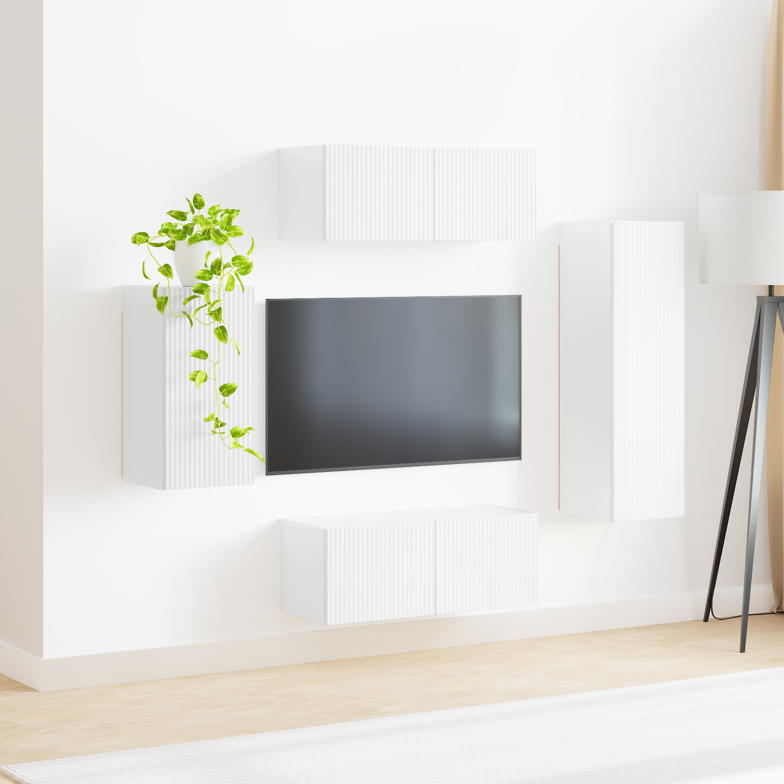 TV spintelių komplektas 3 pcs Aukštai blizganti balta