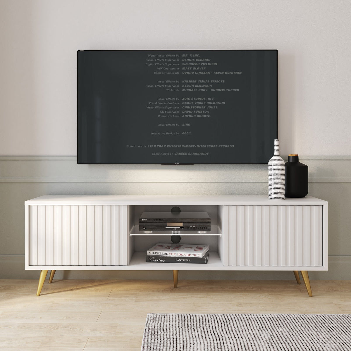 TV spintelė MAGNUS, 135 cm, balta