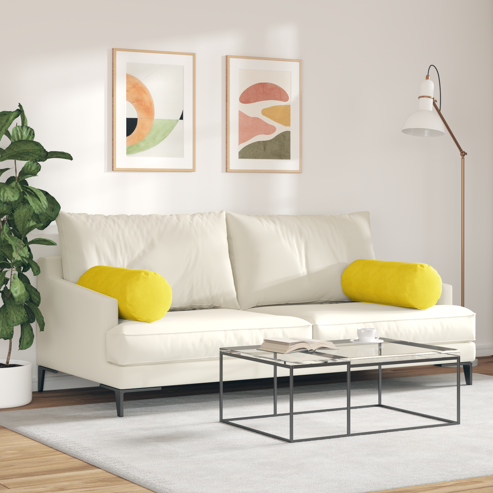 Pagalvės 2 pcs Geltona Ø 25 x 70 cm Kordūrinis audinys