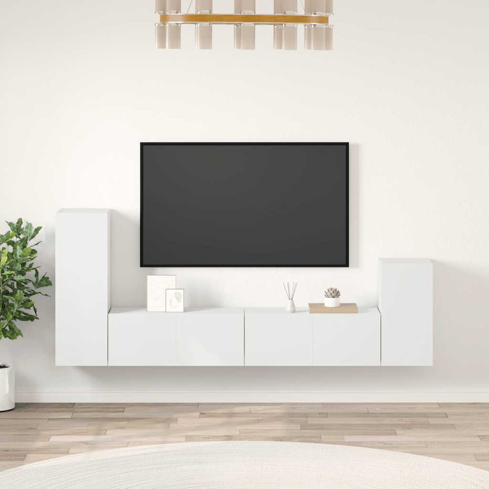 Televizoriaus spintelių komplektas, 4 dalių, baltas, mediena