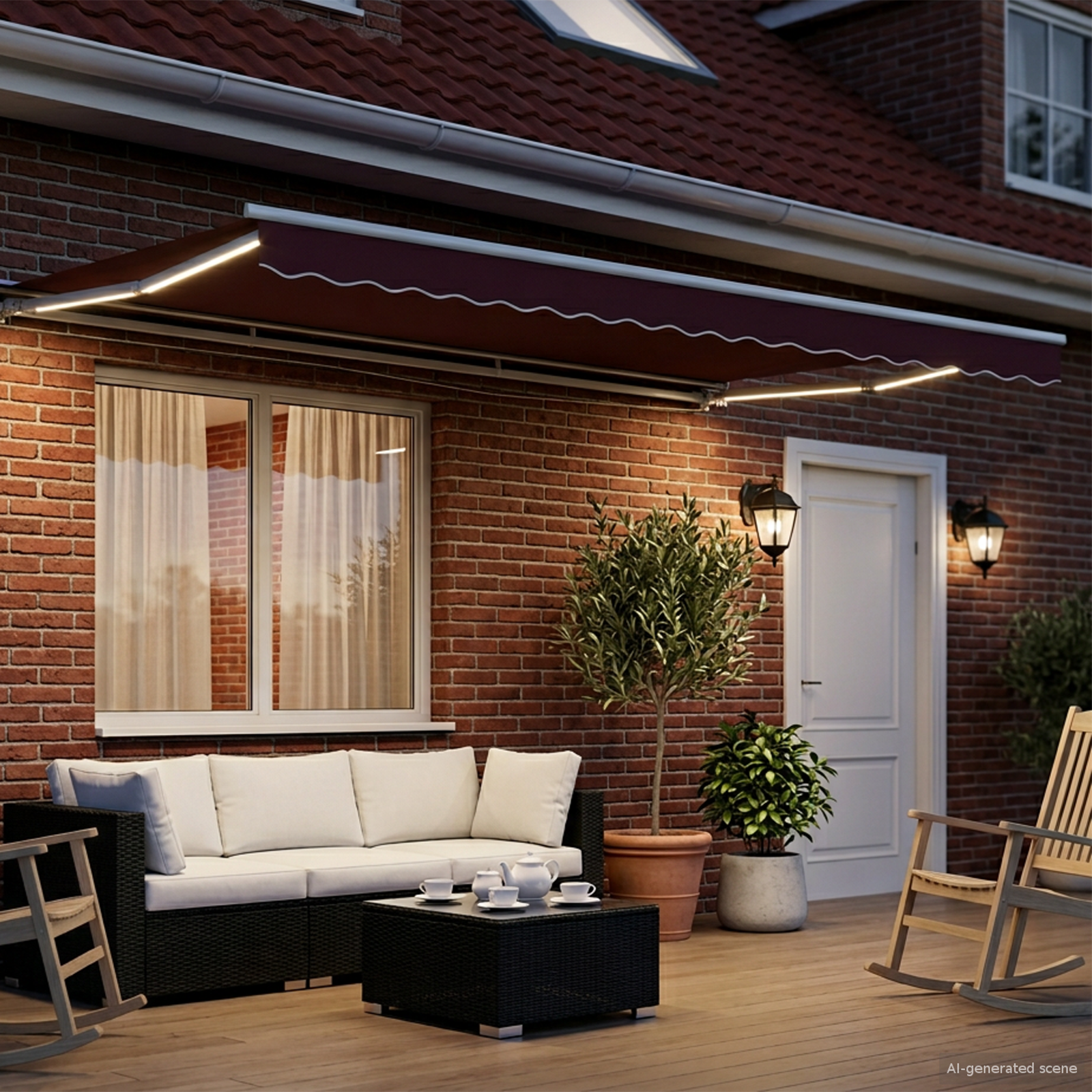Manuālā tentu konstrukcija ar LED, ķiršu krāsa, 4,5 × 3,5 m
