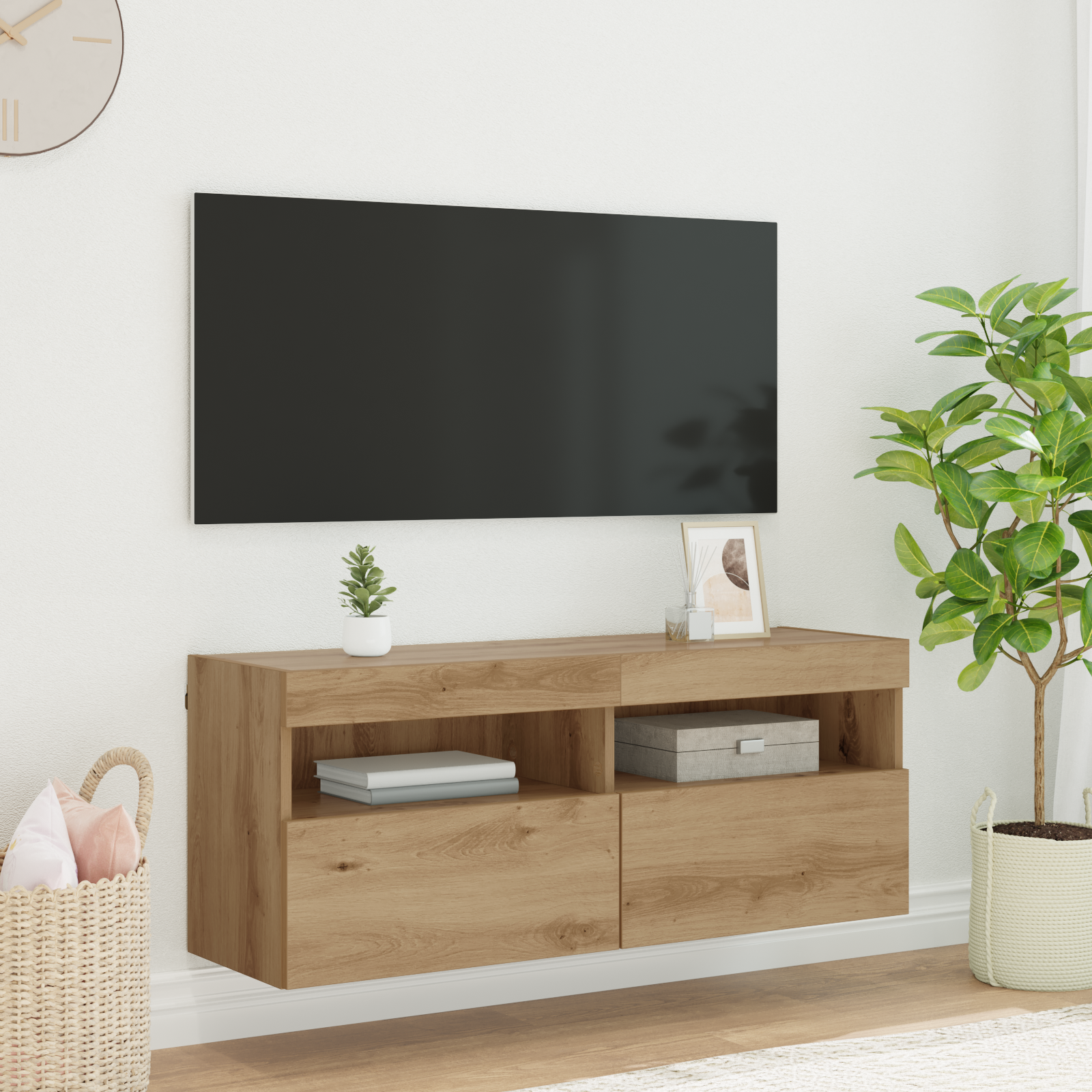 TV sieninė spintelė su LED Amatininkų ąžuolas 100 x 30 x 40 cm