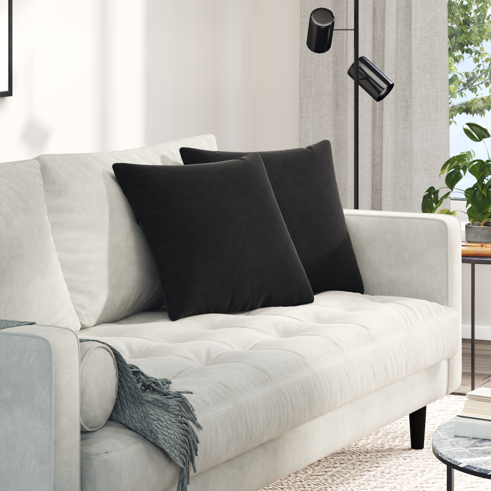Sofa Pagalvės 2 pcs Juoda 45 x 45 cm Kordūrinis audinys