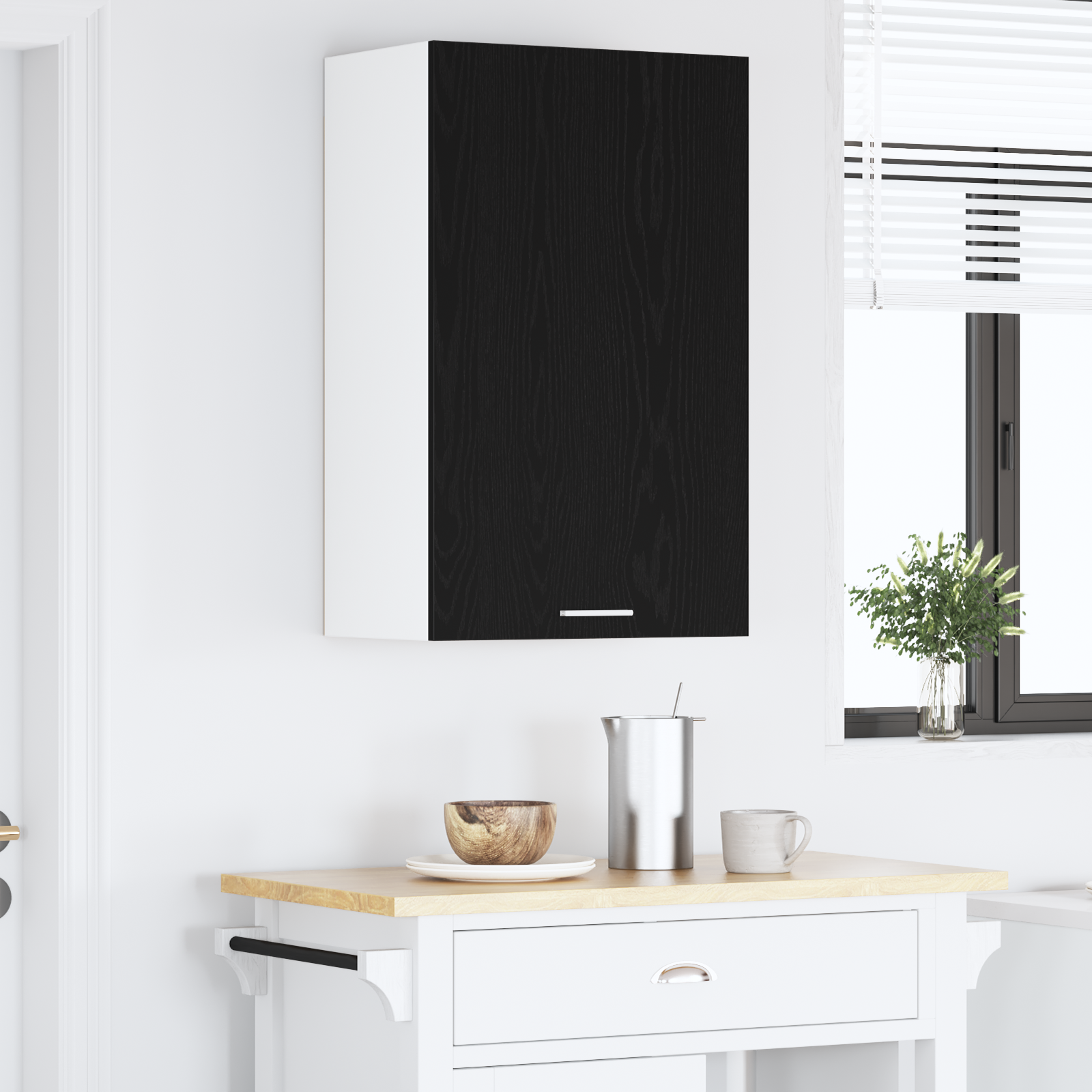 Wall-mounted cabinet with shelf Riga Black oak and white