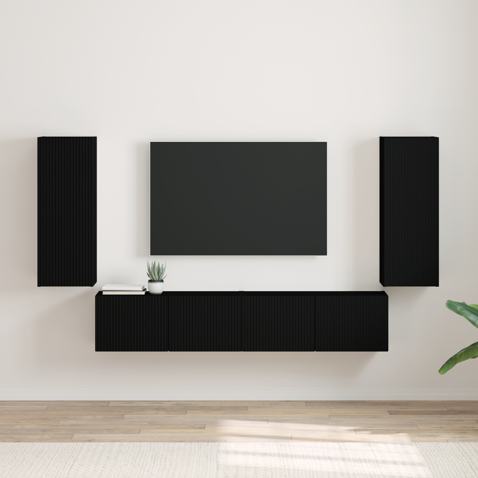 TV sieninė spintelė 2 pcs Juoda 30 x 31 x 80 cm