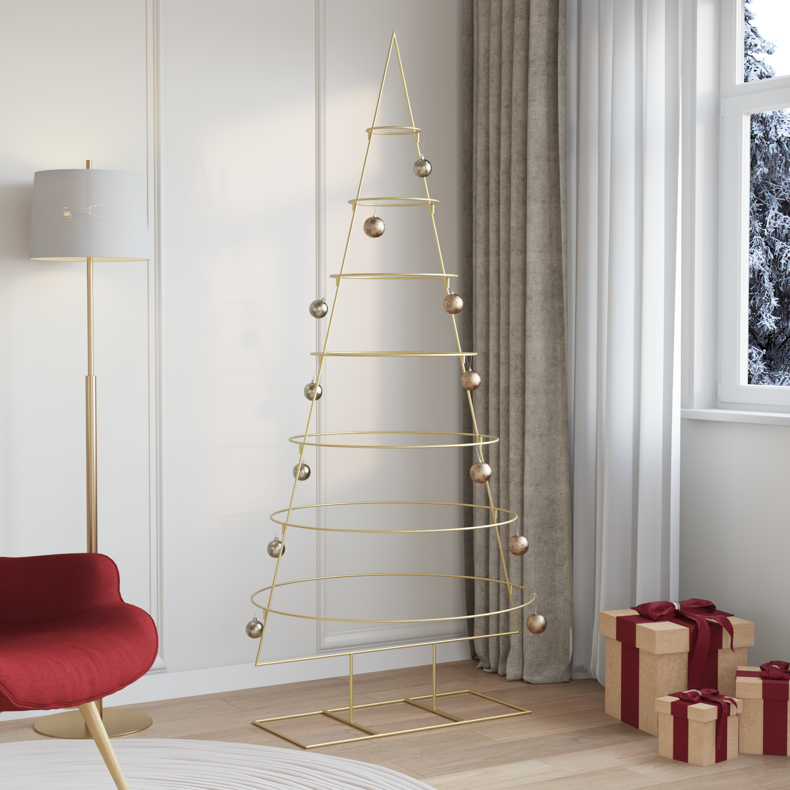 Metalinis Kalėdų medis s stovu Auksinė 209 cm