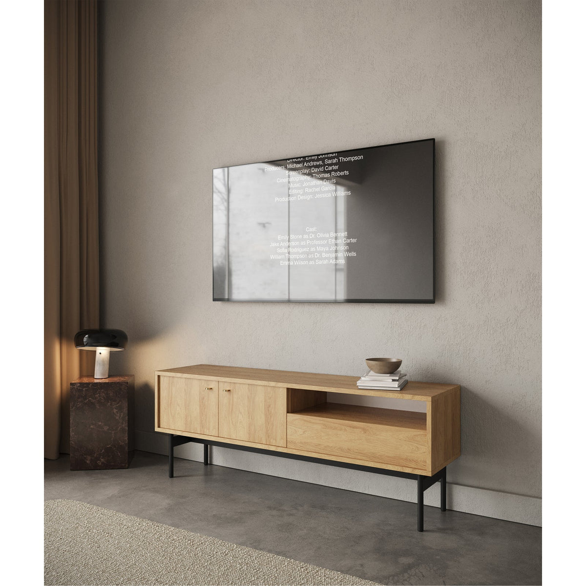 TV staliukas OLAR, hikorio, 154 cm – užpakalinė dalis