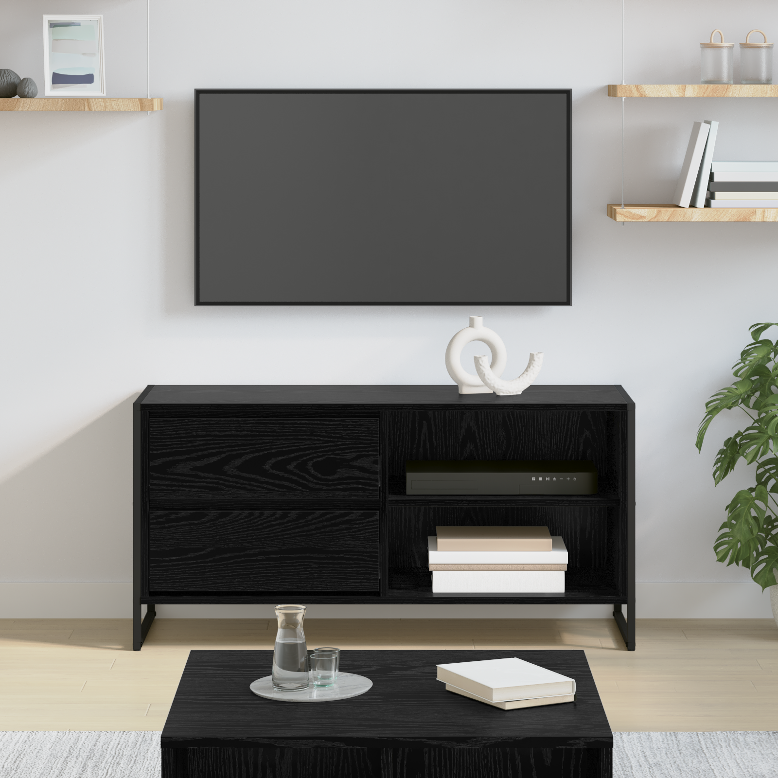 TV Cabinet Black Oak 100 x 36 x 49.5 cm