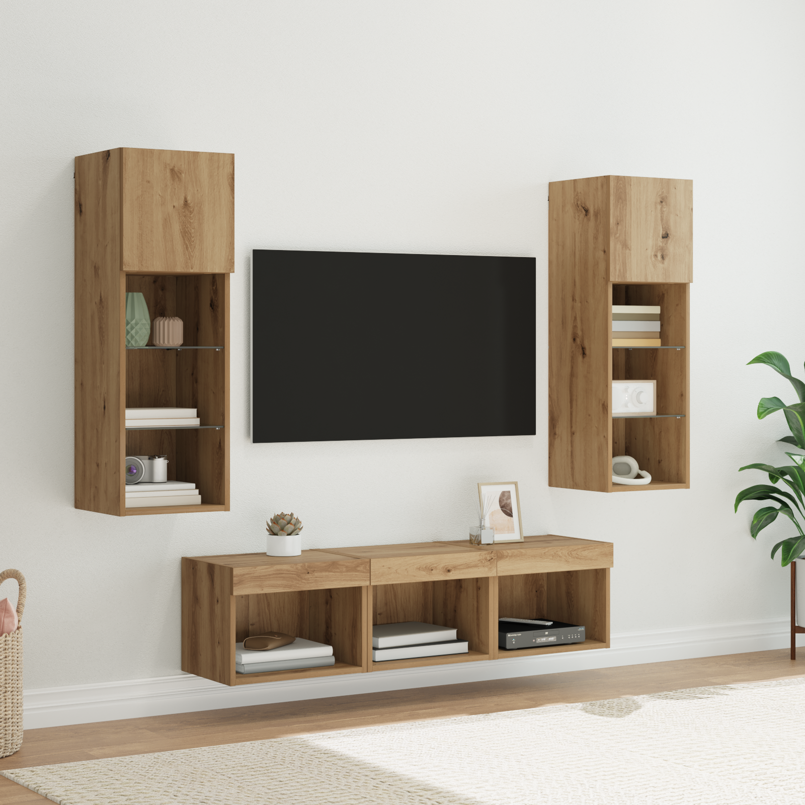 TV sieniniai vienetai 5 pcs Juodas ąžuolas 60 x 30 x 30 cm