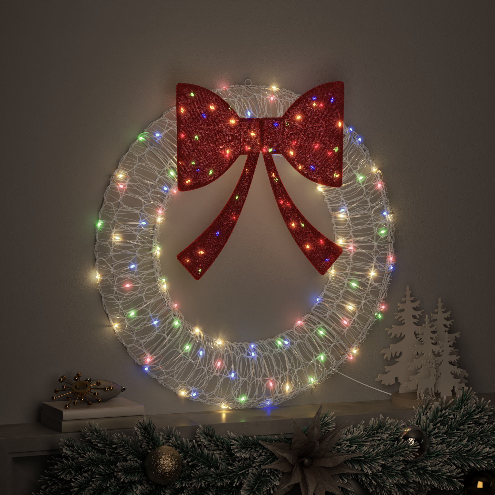 Vainikas su 60 LED Įvairiaspalvis 75 cm Akrilas