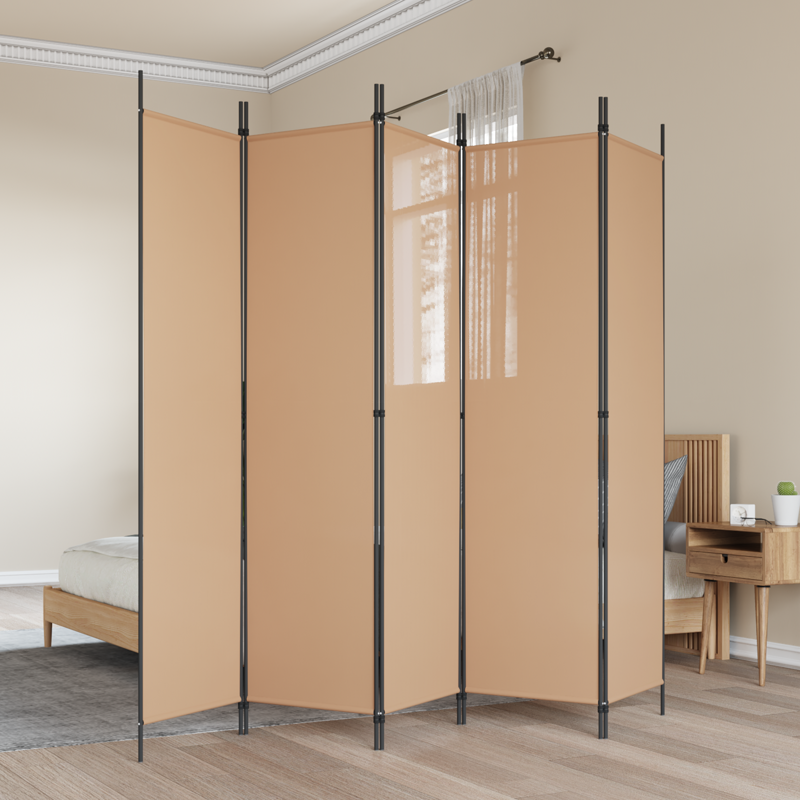5 paneļu telpas sadalītājs bēšs 250 x 200 cm audums