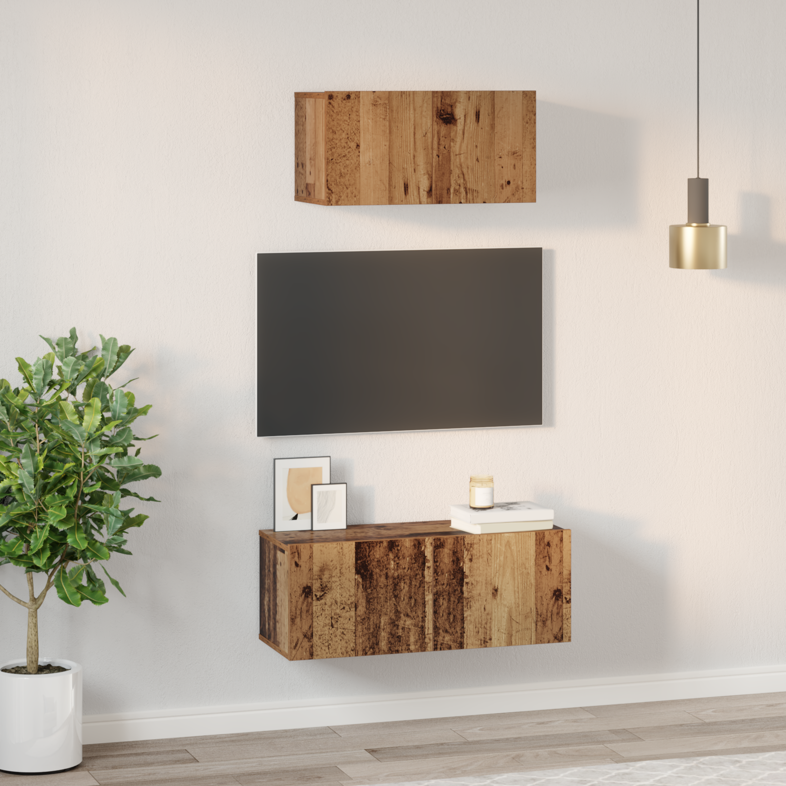 TV spintelių komplektas 2 pcs Senovinis medis Apdirbta mediena