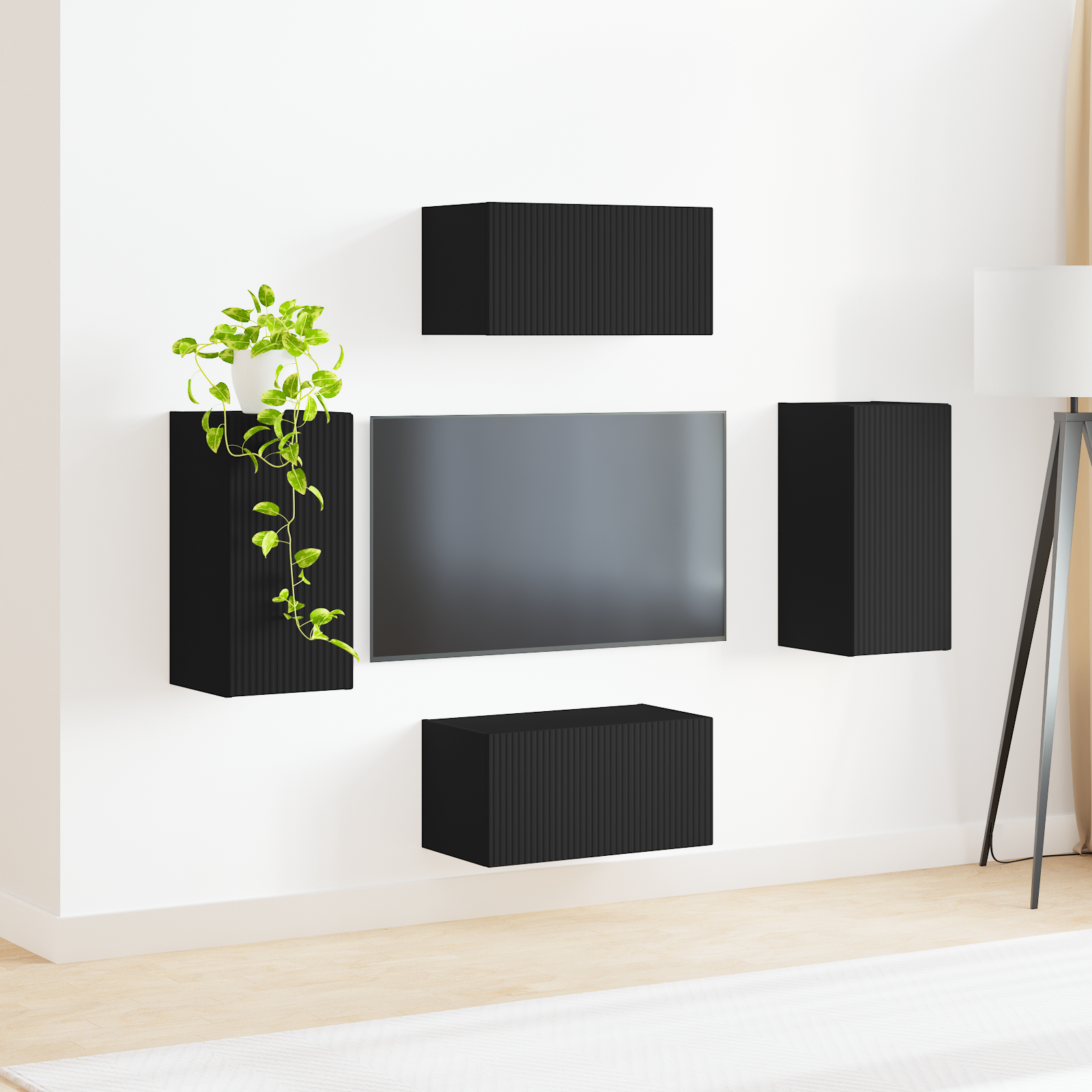 TV spintelių komplektas 4 pcs Juoda Apdirbta mediena