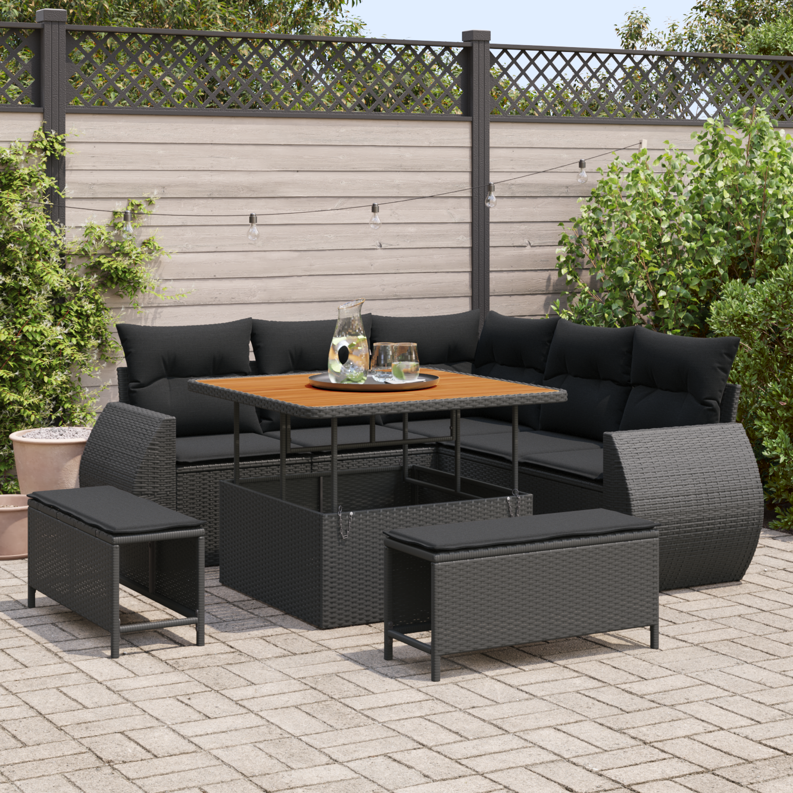 Sodo Sofų Rinkinys su pagalve 8 pcs Juoda poliratanas