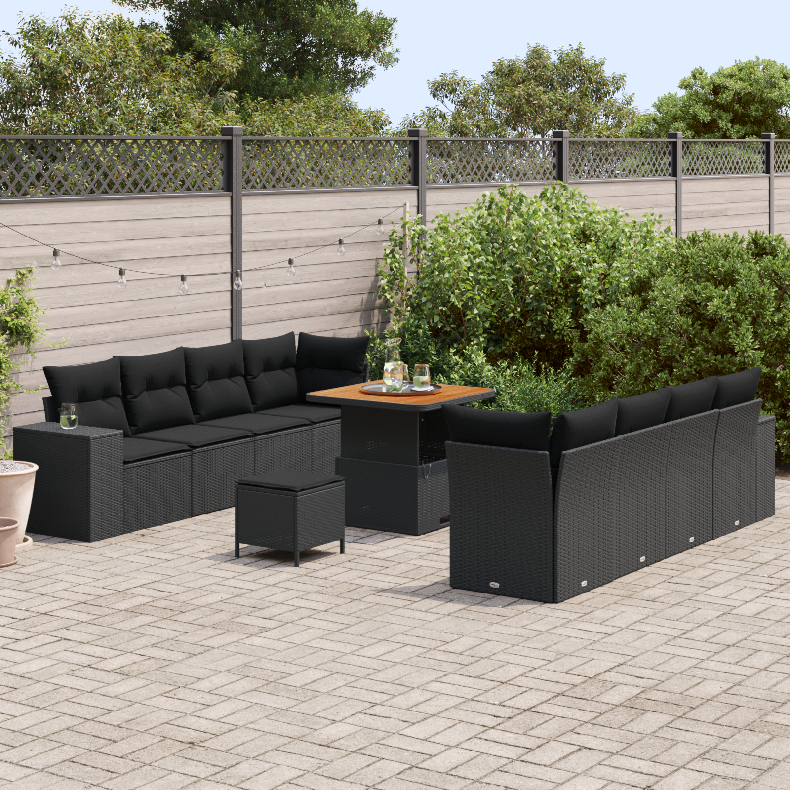 Sodo Sofų Rinkinys su pagalve su saugykla 11 pcs Juoda