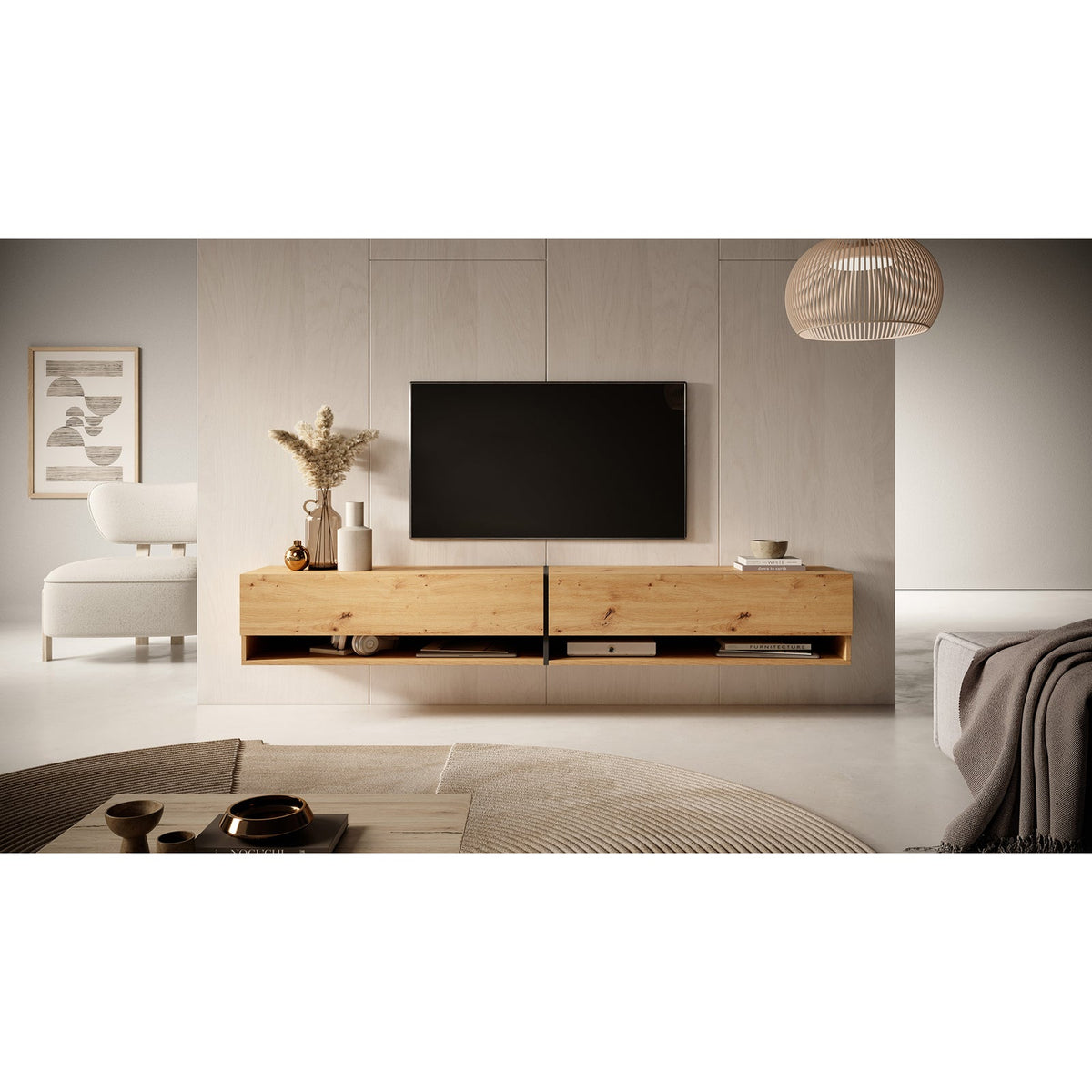 TV spintelė FIONNA, 200 cm, ąžuolas+grafitas