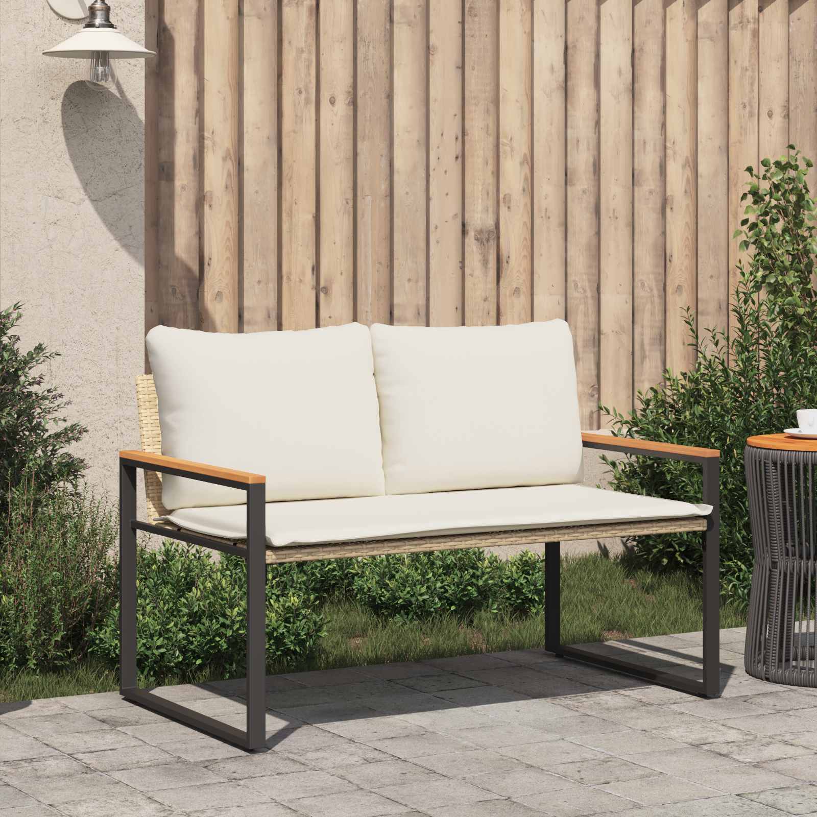 suoliukas Bežė ir kreminė balta 115 x 65 x 72 cm Ratanas