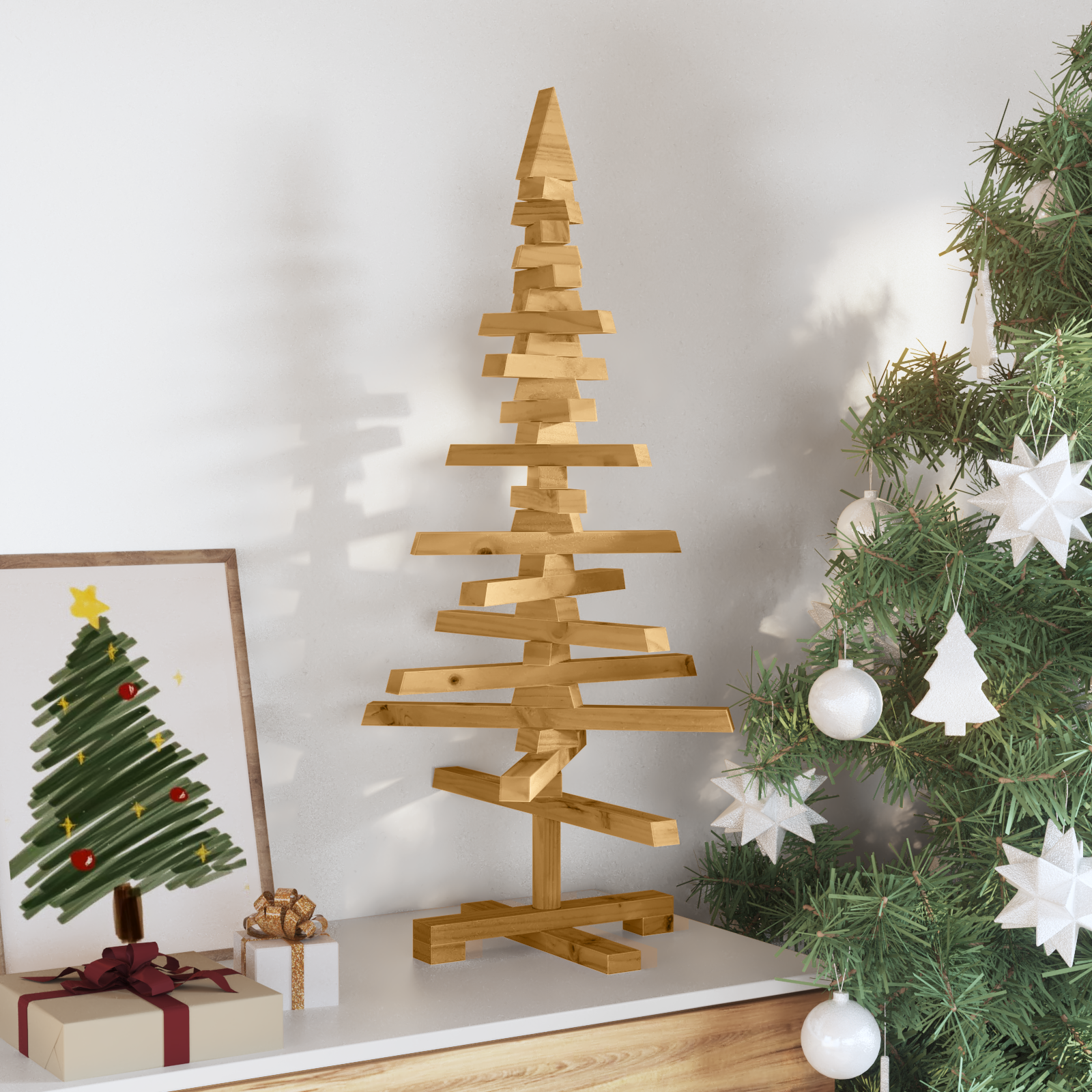 Koka Ziemassvētku eglīte ar statīvu Brūna 90 cm Masīva priede