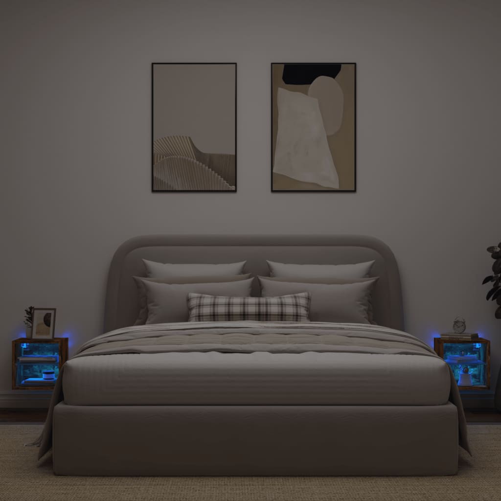 Sieninės TV spintelės su LED, 2vnt., dūminės, 30x28,5x30cm