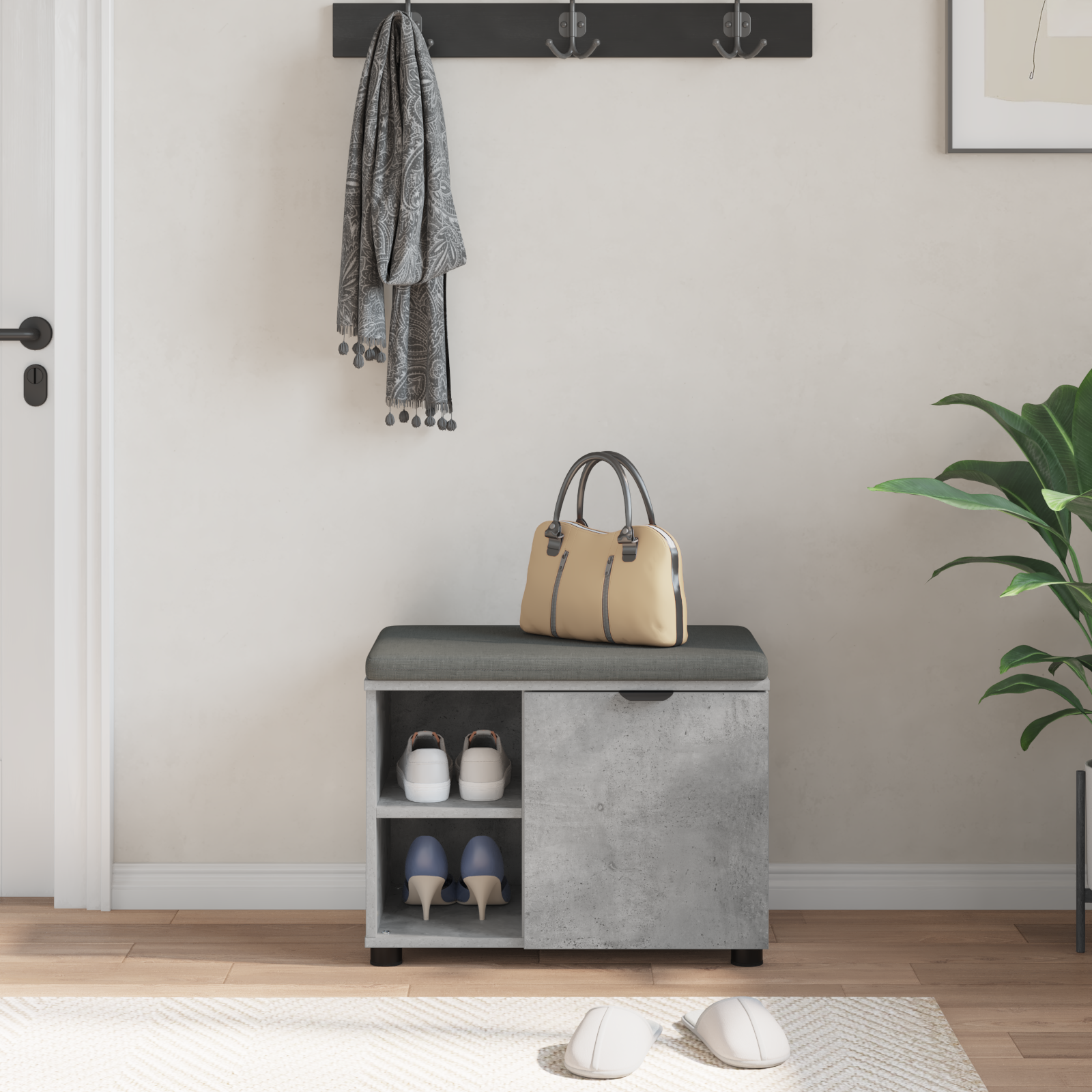 Koridoriaus suolas su pagalve Betono Pilka 60 x 38 x 46 cm