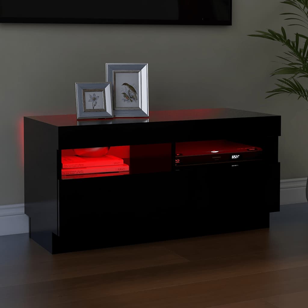 Televizoriaus spintelė su LED apšvietimu, juoda, 80x35x40cm