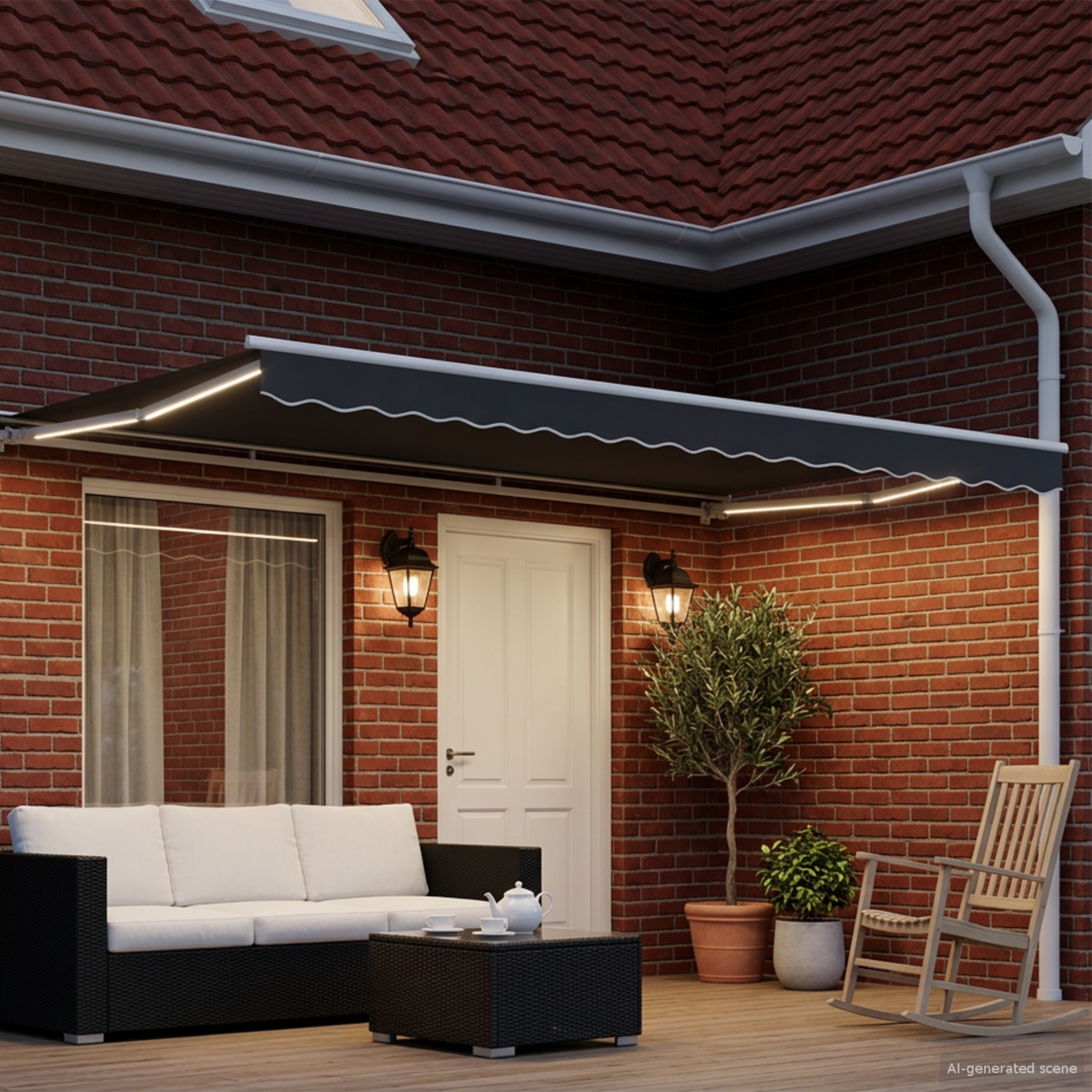 Manual Awning Frame with LED Anthracite 4.5 x 3 m