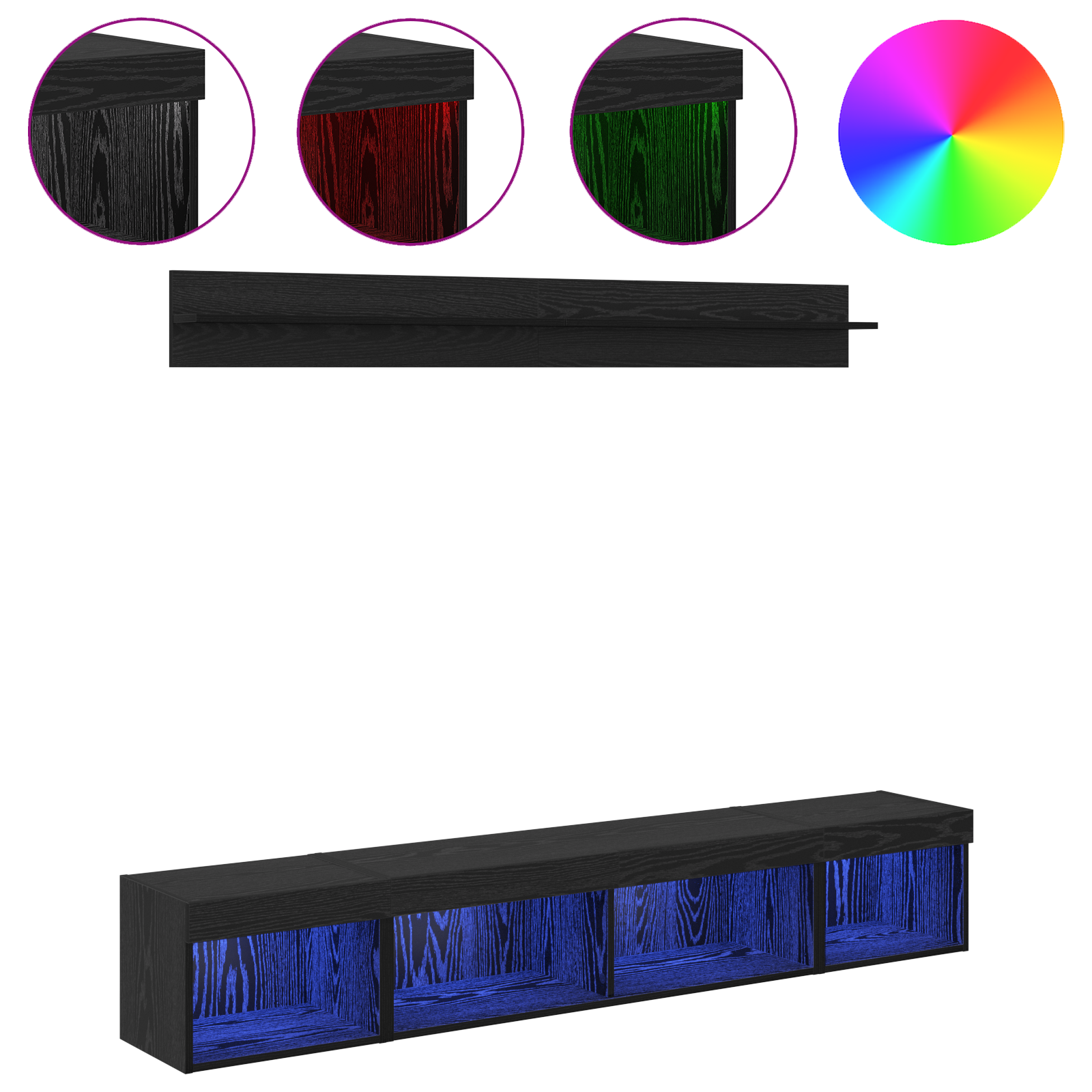 TV sieninio kabineto komplektas su LED 5 pcs Juodas ąžuolas