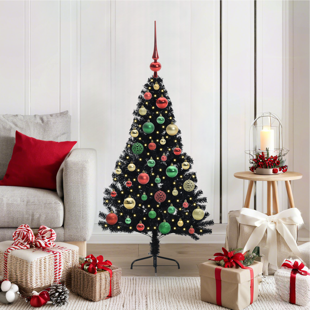 Artificial Pre-Lit Christmas Tree Black 120 cm PVC