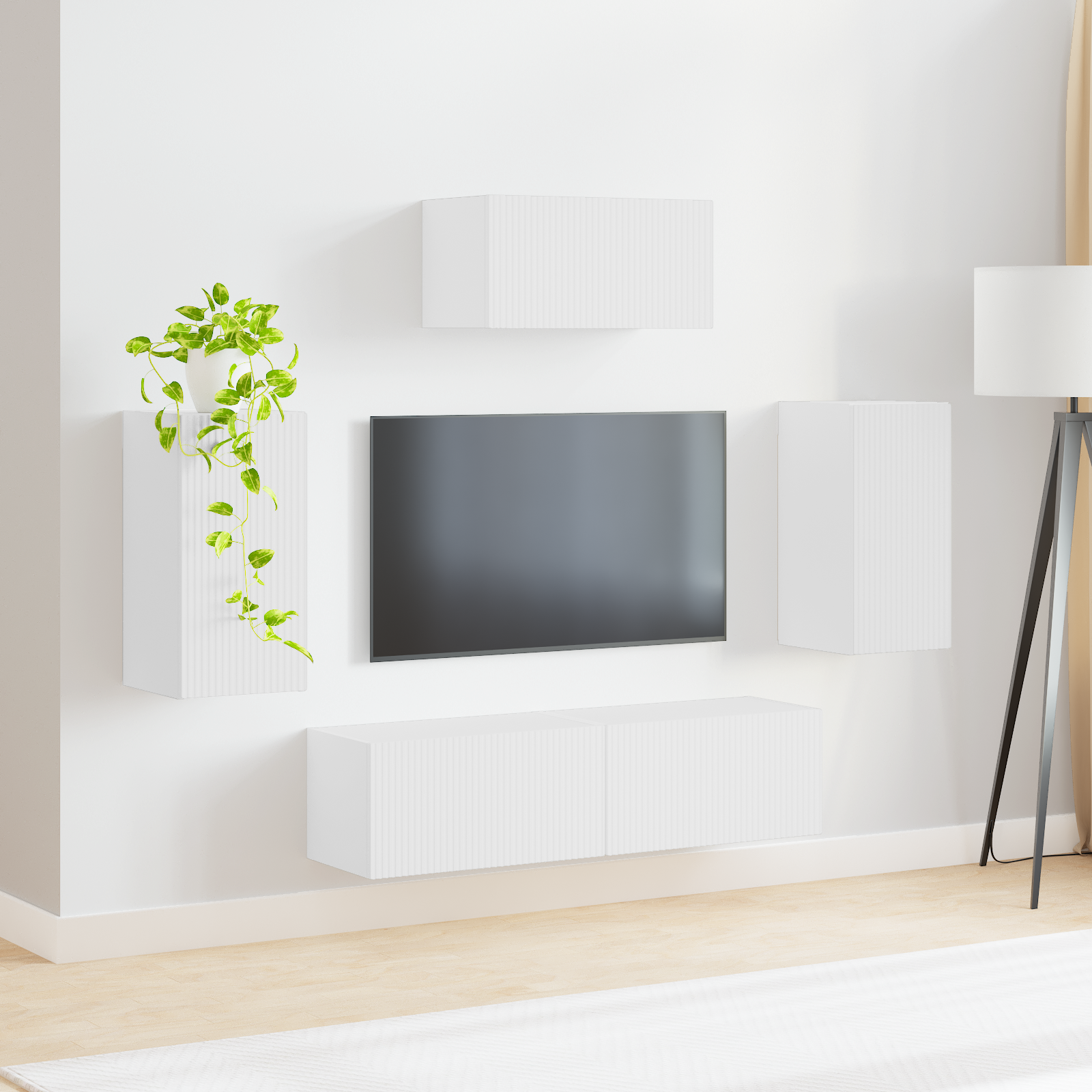 TV spintelių komplektas 3 pcs Balta Apdirbta mediena