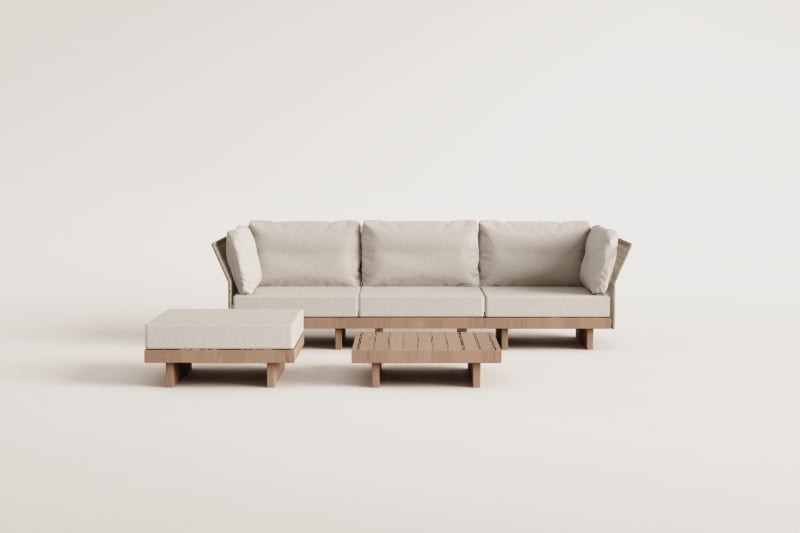 Lauko modulinė sofa FORTO, 3 dalių su staliuku ir pufu