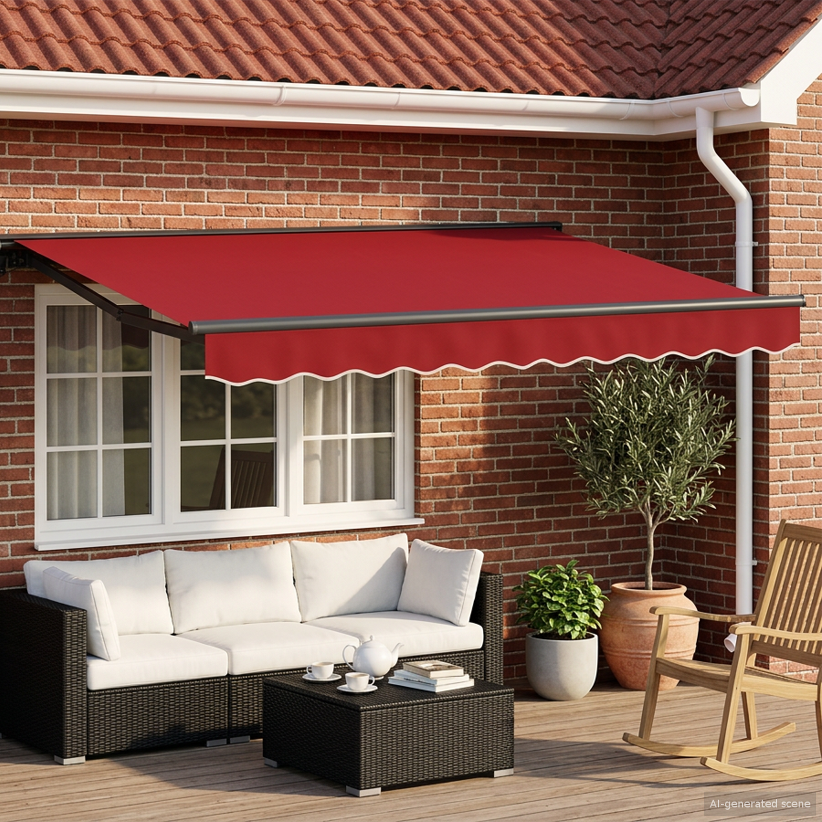 Manual Awning Frame with LED Red 3 x 2.5 m