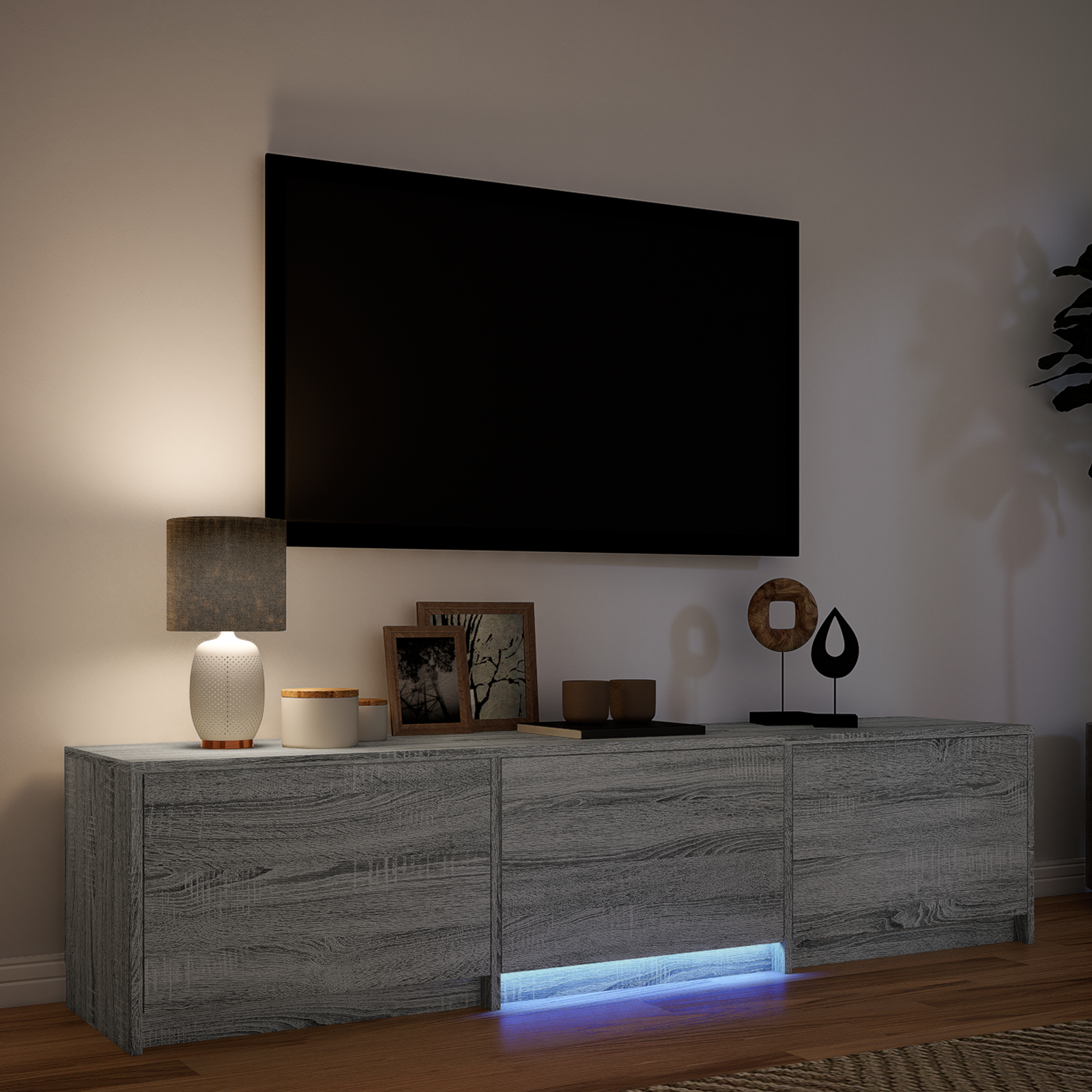 TV spintelė su LED su LED Pilka Sonoma 165 x 34 x 40 cm
