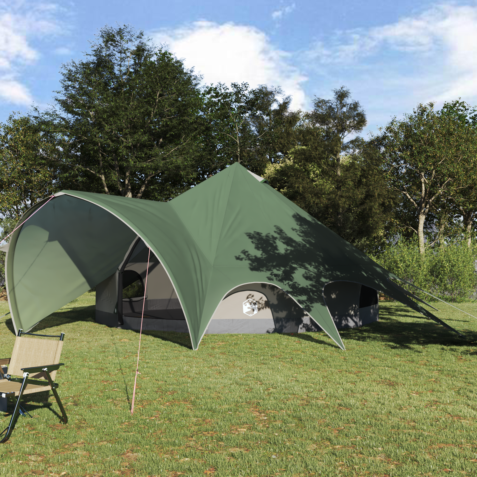 Teepee palapinė su stogu Žalia ir Pilka 600 x 600 x 347 cm