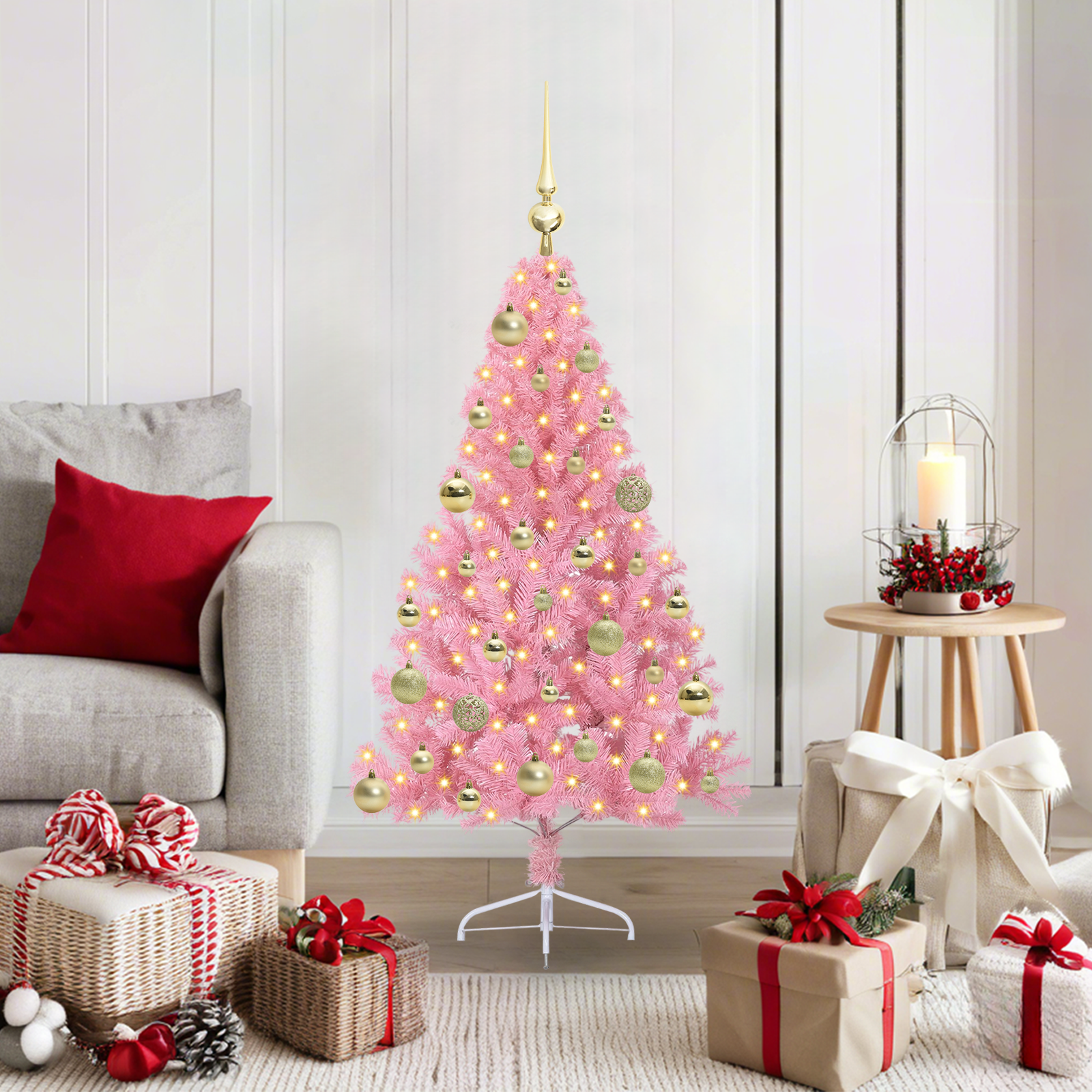 Artificial Pre-Lit Christmas Tree Pink 120 cm PVC
