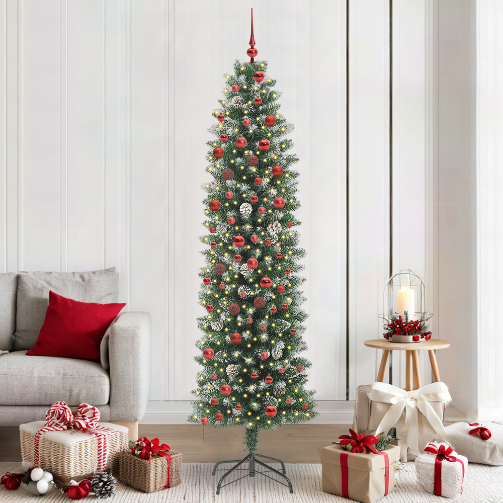 Artificial Slim Christmas Tree with 300 LED Green and White 210 cm