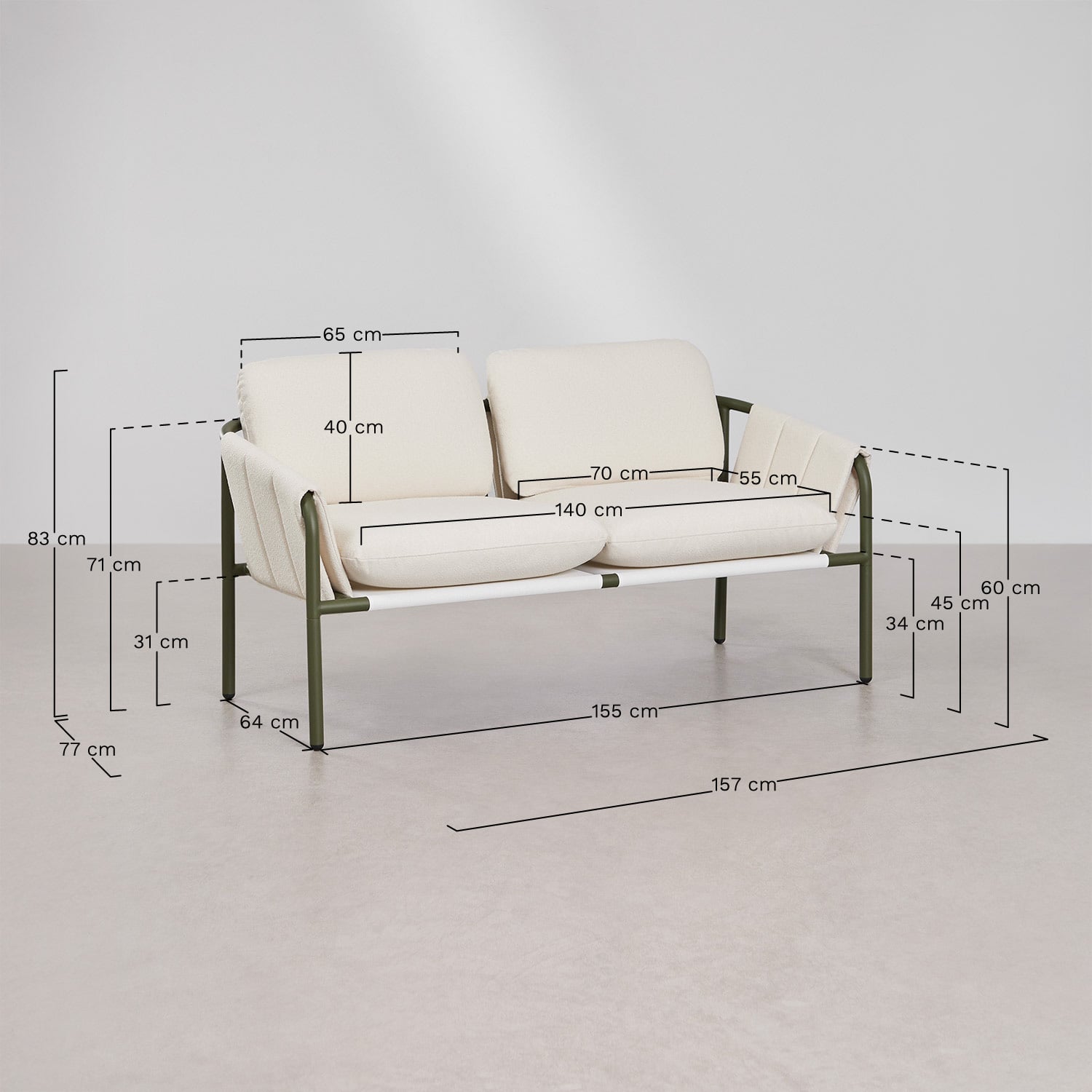 ZUNIKA outdoor furniture set, sofa and table, oiled green