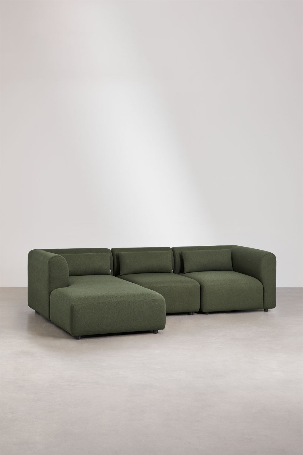 Kampinė sofa FOGLERA, šalavijo žalios spalvos šenilas, 272 cm, kairė