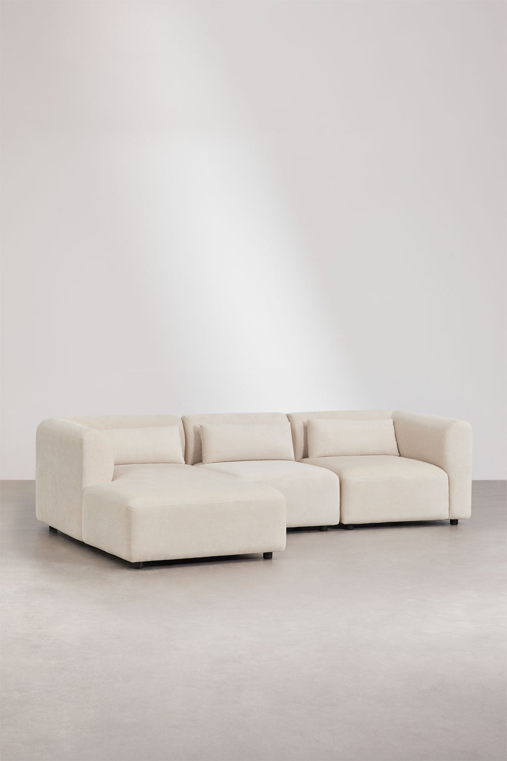 Kampinė sofa FOGLERA, smėlio spalvos velvetas, 272 cm, kairė